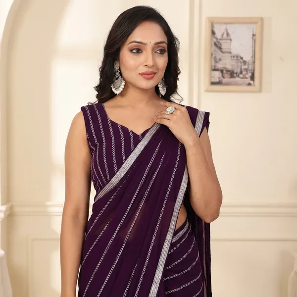 New_Arrival_Georgette_Embroidery_Work_Ready_To_Wear_Saree_With_Unstitched_Embroidery_Work_Blouse