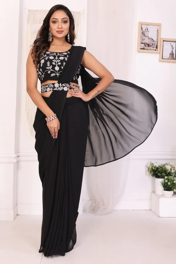 Latest_Design_Georgette_Ready_To_Wear_Saree_With_Amazing_Embroidery_Blouse_Piece_&_Belt