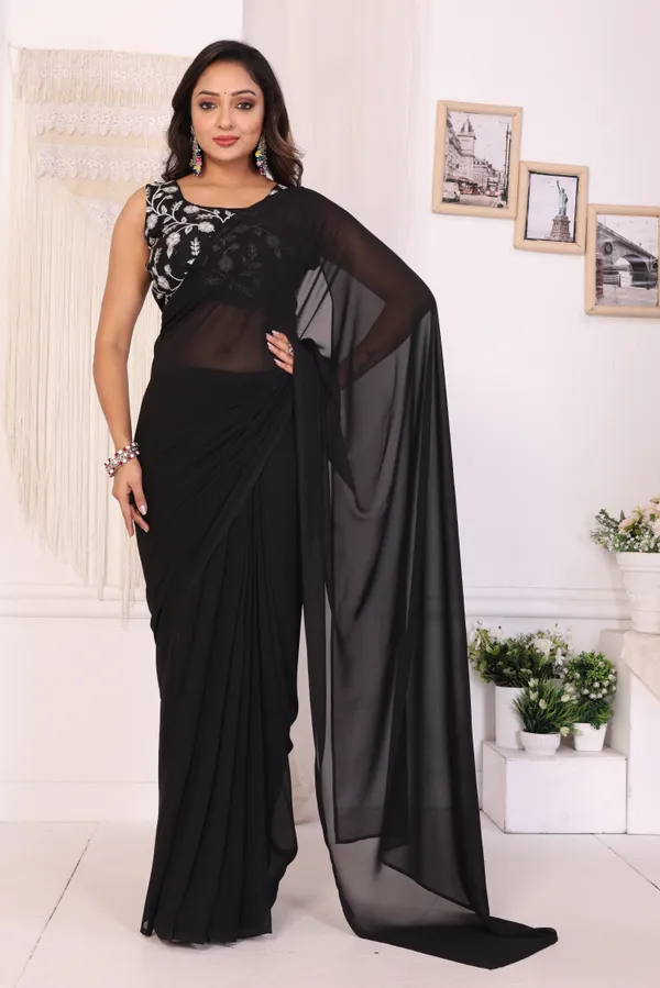Latest_Design_Georgette_Ready_To_Wear_Saree_With_Amazing_Embroidery_Blouse_Piece_&_Belt
