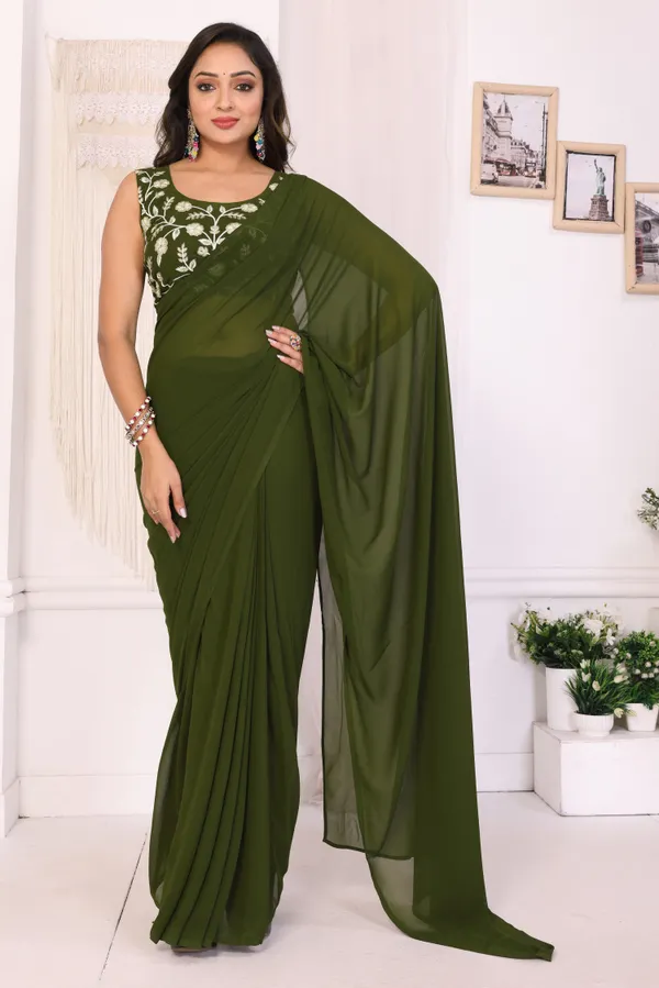 Latest_Design_Georgette_Ready_To_Wear_Saree_With_Amazing_Embroidery_Blouse_Piece_&_Belt