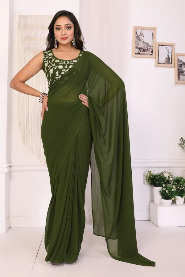 Latest_Design_Georgette_Ready_To_Wear_Saree_With_Amazing_Embroidery_Blouse_Piece_&_Belt