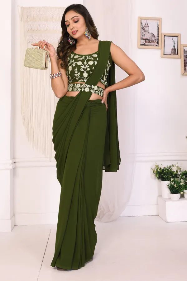 Latest_Design_Georgette_Ready_To_Wear_Saree_With_Amazing_Embroidery_Blouse_Piece_&_Belt