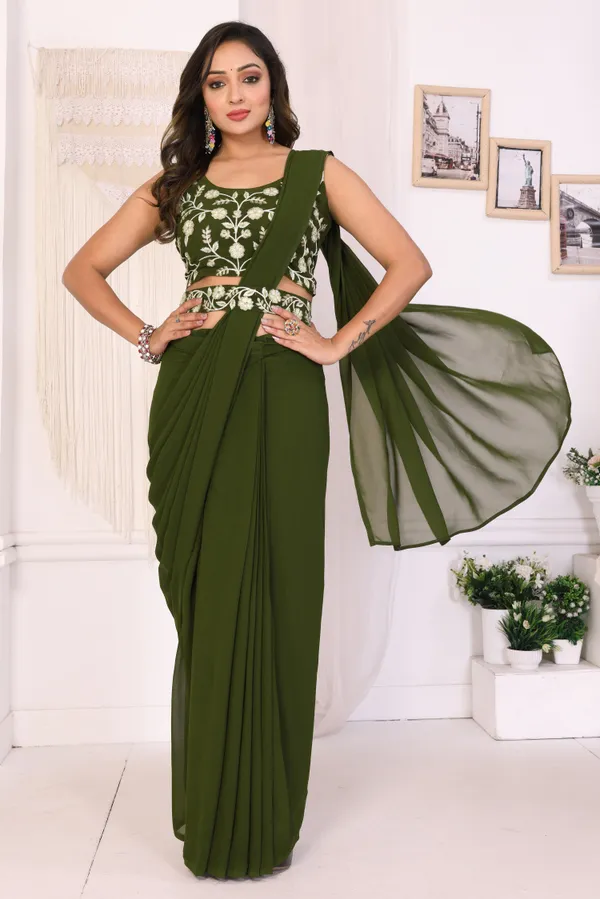 Latest_Design_Georgette_Ready_To_Wear_Saree_With_Amazing_Embroidery_Blouse_Piece_&_Belt