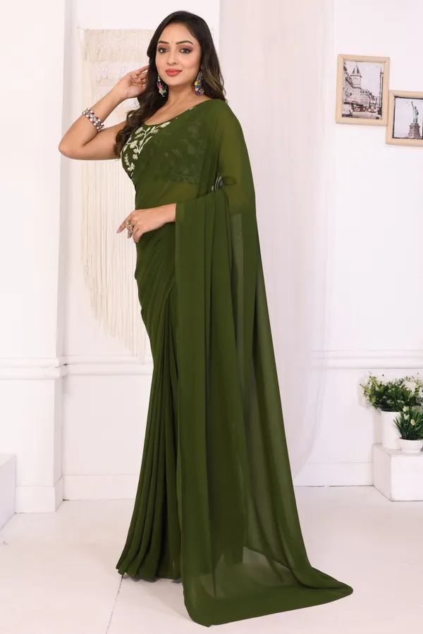 Latest_Design_Georgette_Ready_To_Wear_Saree_With_Amazing_Embroidery_Blouse_Piece_&_Belt