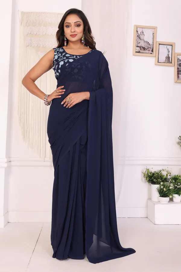 Latest_Design_Georgette_Ready_To_Wear_Saree_With_Amazing_Embroidery_Blouse_Piece_&_Belt