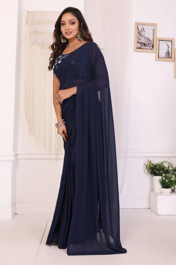 Latest_Design_Georgette_Ready_To_Wear_Saree_With_Amazing_Embroidery_Blouse_Piece_&_Belt