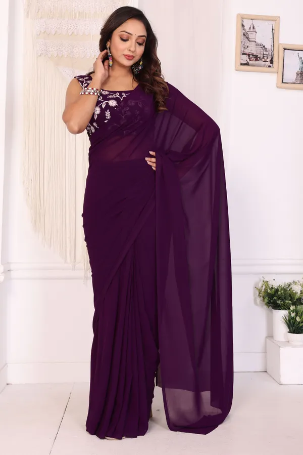 Latest_Design_Georgette_Ready_To_Wear_Saree_With_Amazing_Embroidery_Blouse_Piece_&_Belt