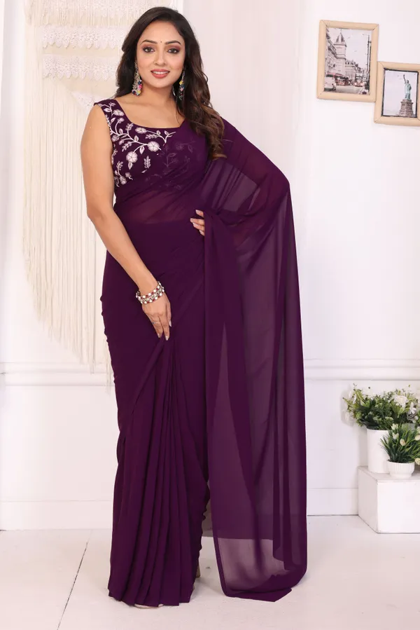 Latest_Design_Georgette_Ready_To_Wear_Saree_With_Amazing_Embroidery_Blouse_Piece_&_Belt