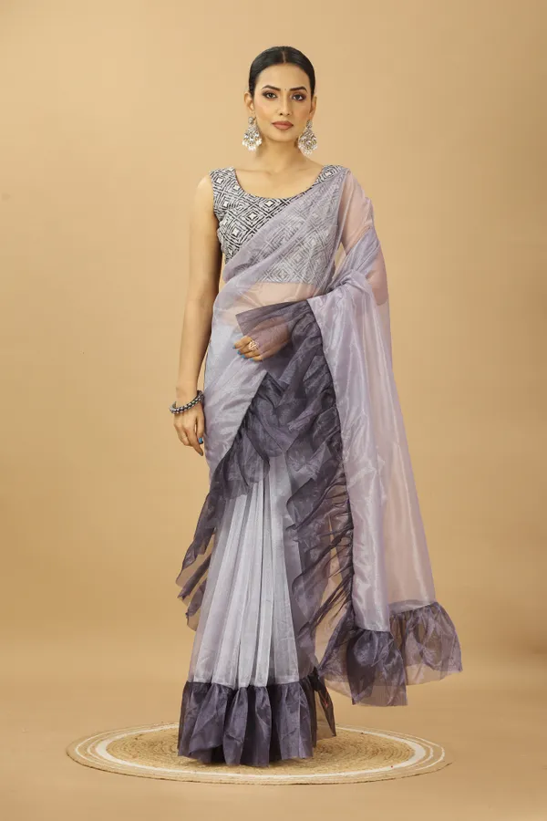 Beautifull_Ruffle_Style_Twill_Net_Saree_with_Thread_Embroidery_Work_Blouse