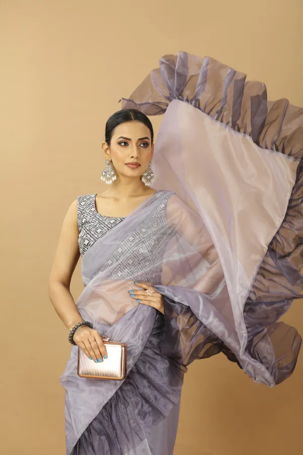 Beautifull_Ruffle_Style_Twill_Net_Saree_with_Thread_Embroidery_Work_Blouse