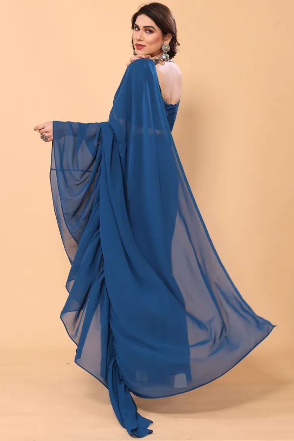 Ruffle_Georgette_Saree_With_Unstitched_Embroidery_Work_Blouse_Piece
