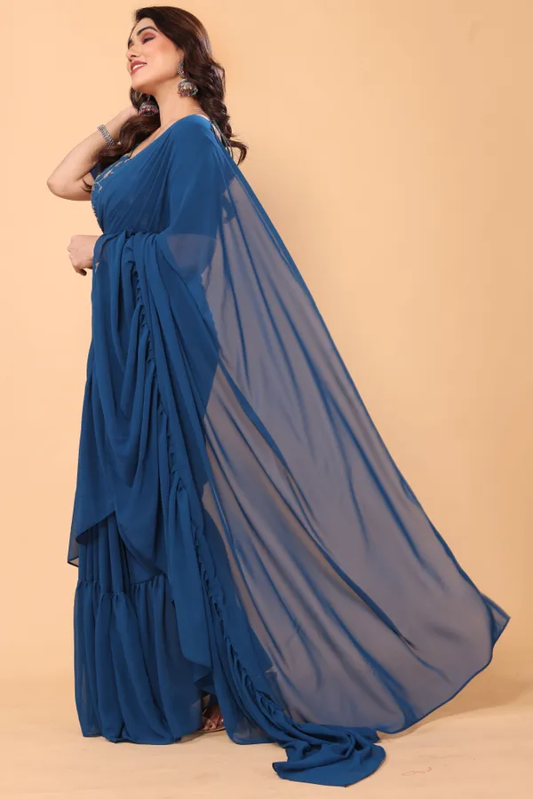 Ruffle_Georgette_Saree_With_Unstitched_Embroidery_Work_Blouse_Piece