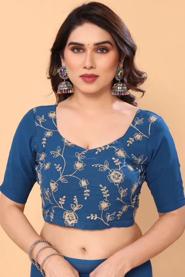 Ruffle_Georgette_Saree_With_Unstitched_Embroidery_Work_Blouse_Piece