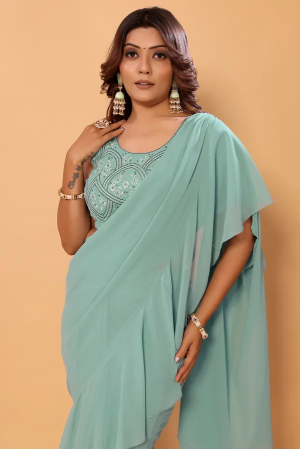 Latest_Design_Georgette_Ruffle_Style_Ready_To_Wear_Saree_With_Amazing_Georgette_Embroidery_Blouse_Piece
