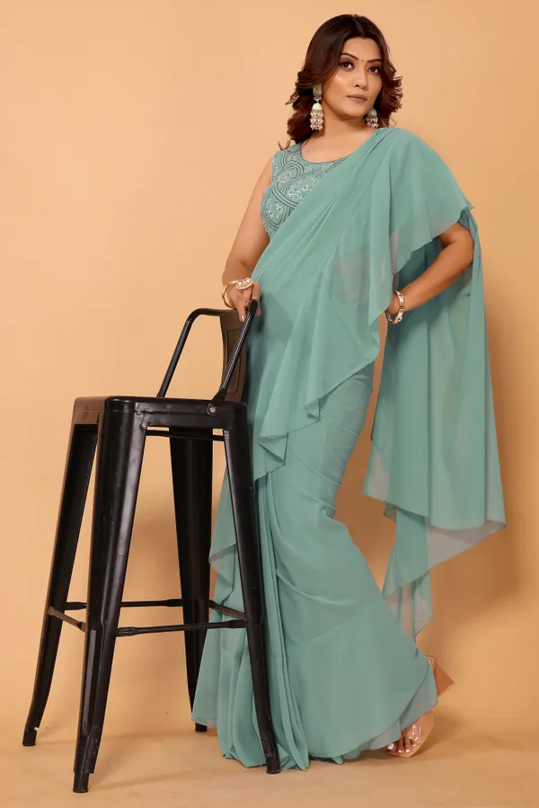 Latest_Design_Georgette_Ruffle_Style_Ready_To_Wear_Saree_With_Amazing_Georgette_Embroidery_Blouse_Piece