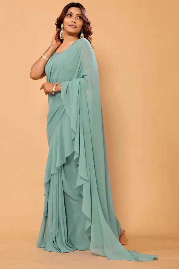 Latest_Design_Georgette_Ruffle_Style_Ready_To_Wear_Saree_With_Amazing_Georgette_Embroidery_Blouse_Piece
