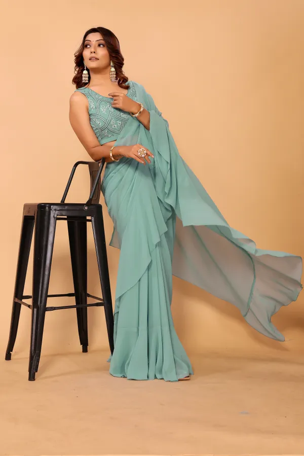 Latest_Design_Georgette_Ruffle_Style_Ready_To_Wear_Saree_With_Amazing_Georgette_Embroidery_Blouse_Piece