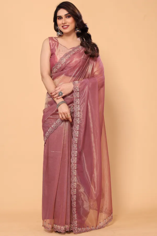 Fancy_Embroidery_Border_Net_Saree_with_Unstitched_Plain_Blouse_Piece