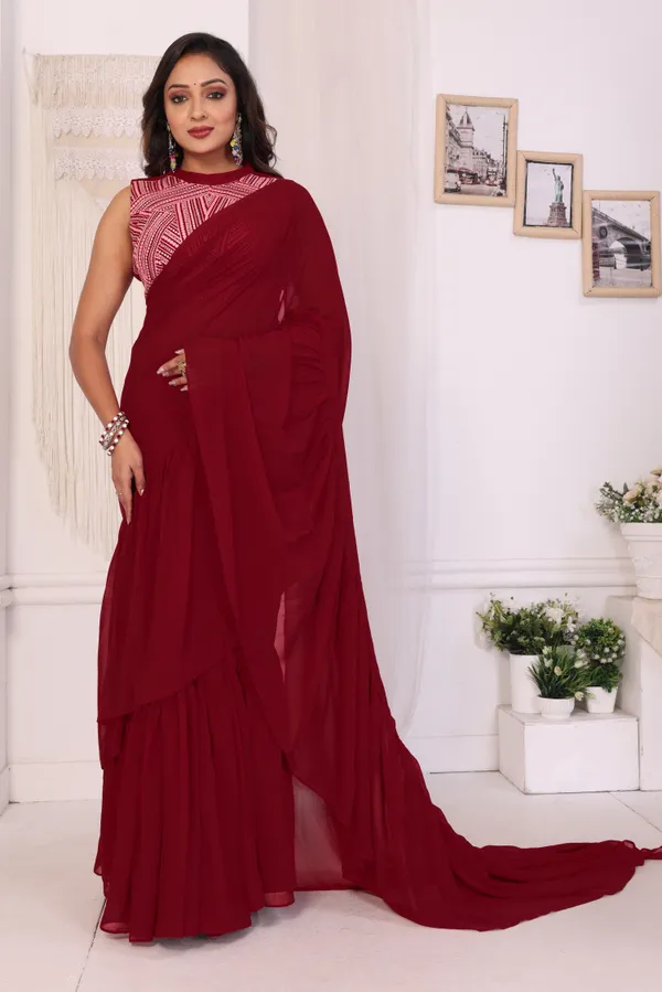 Latest_Designer_Georgette_Ruffle_Style_Ready_To_Wear_Saree_With_Amazing_Georgette_Embroidery_Blouse_Piece