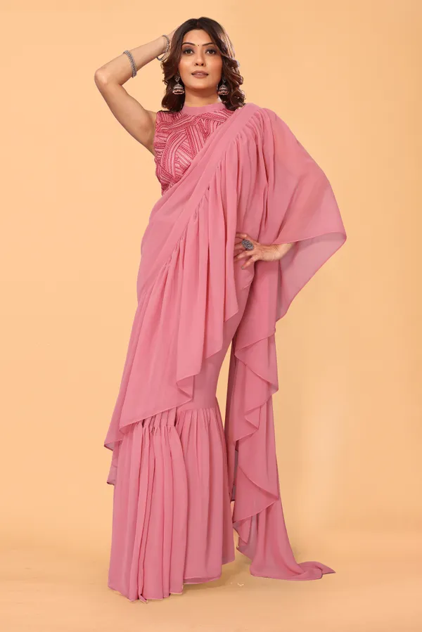 Latest_Designer_Georgette_Ruffle_Style_Ready_To_Wear_Saree_With_Amazing_Georgette_Embroidery_Blouse_Piece