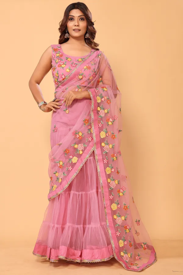 Ready_To_Wear_Attractive_And_Beautiful_Fully_Flair_Net_Embroidery_Ruffle_Lehenga_Saree_With_Stitched_Embroidery_Blouse