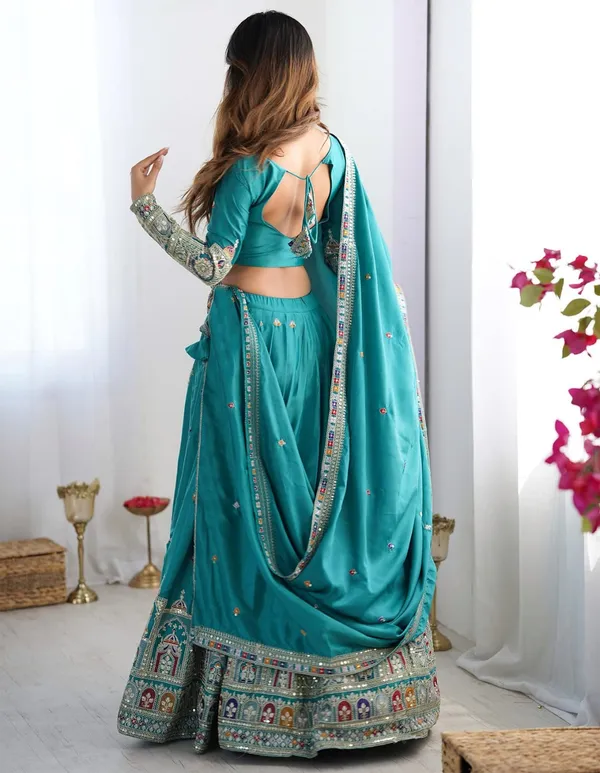Turquoise_Embroidered_Lehenga_Choli_Set_With_Dupatta_For_Women