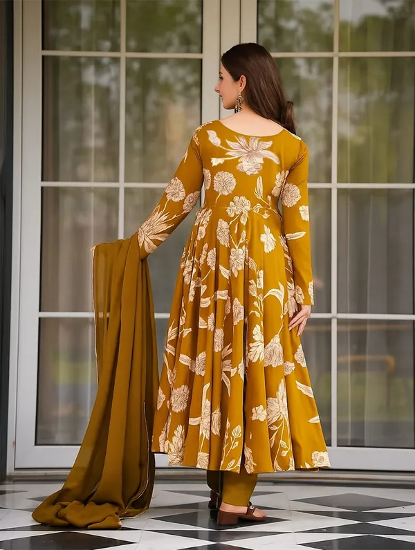 Mustard_Yellow_Floral_Print_Anarkali_Suit_Set_With_Dupatta_For_Women
