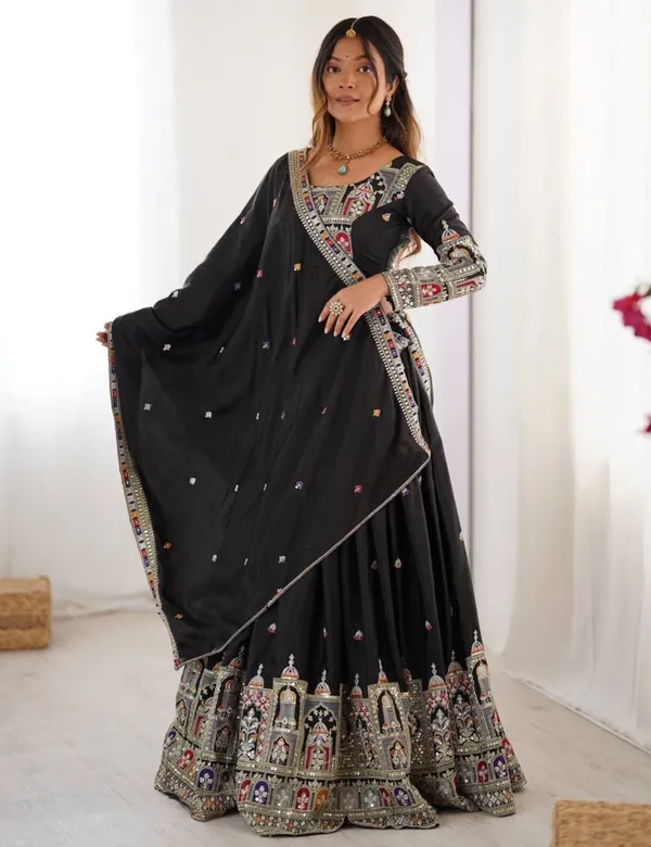 Black_Embroidered_Lehenga_Choli_Set_With_Heavy_Border_Work_For_Women