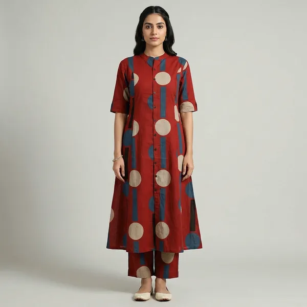 Mud_Red_Premium_Floral_Fine_Cotton_Kurti_Palazza_Set_For_Women