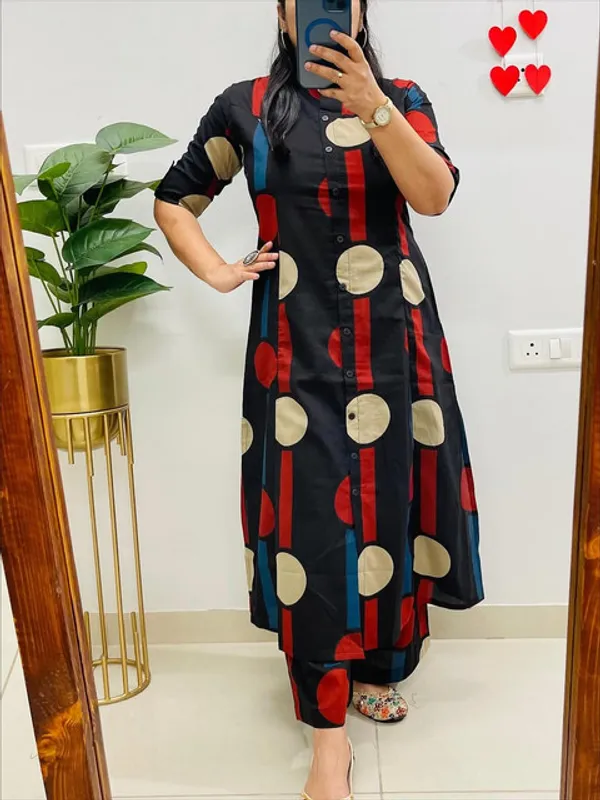 Mud_Red_Premium_Floral_Fine_Cotton_Kurti_Palazza_Set_For_Women