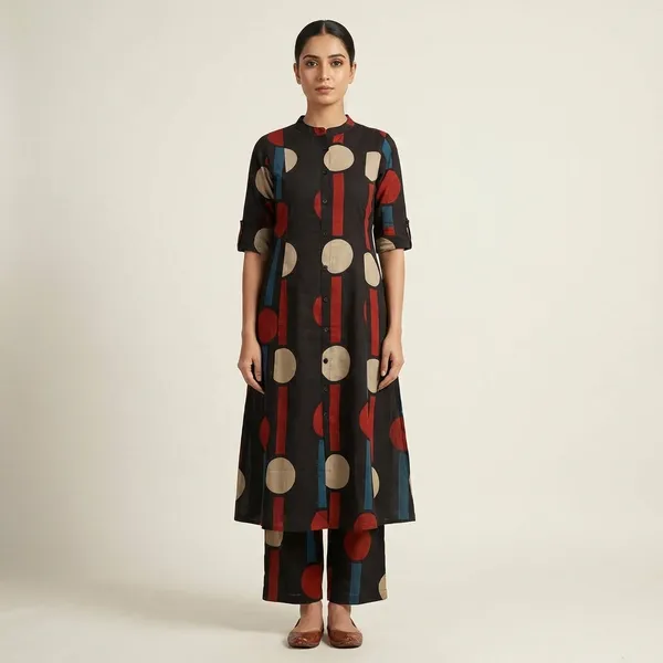 Mud_Red_Premium_Floral_Fine_Cotton_Kurti_Palazza_Set_For_Women