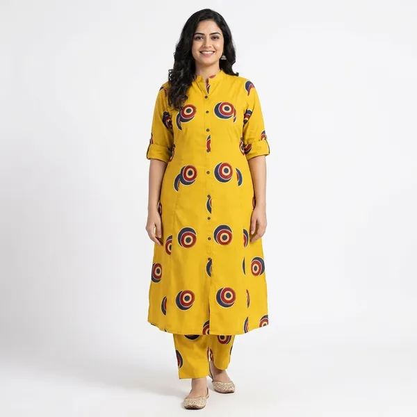 Yellow_Premium_Floral_Fine_Cotton_Kurti_Palazza_Set_For_Women