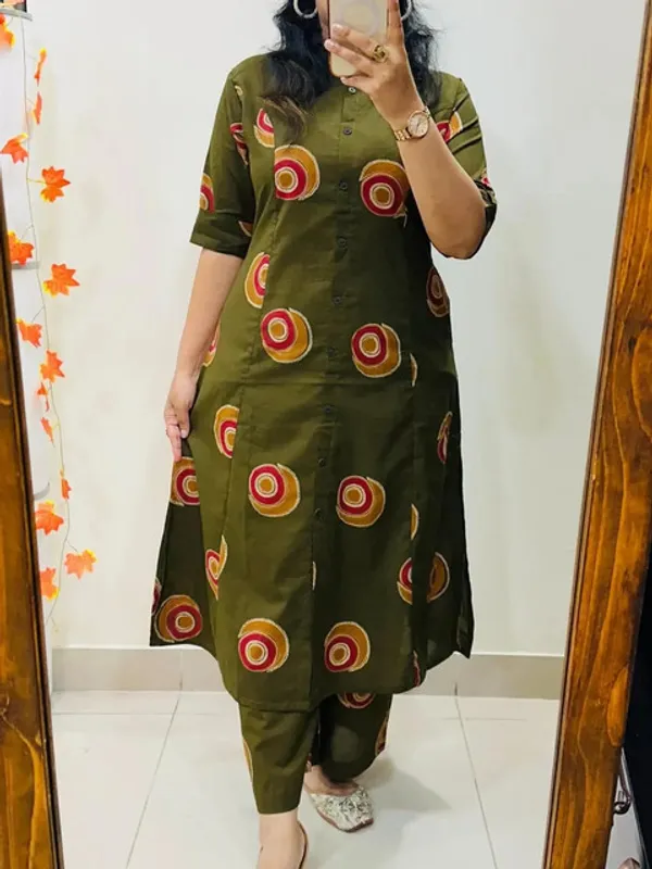 Green_Premium_Floral_Fine_Cotton_Kurti_Palazza_Set_For_Women