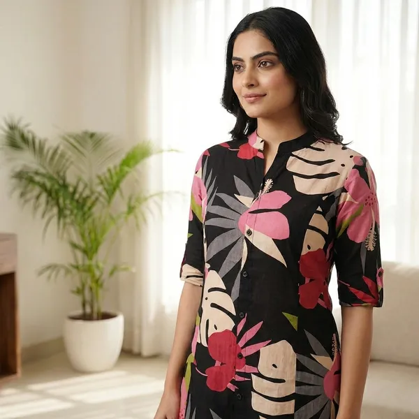Black_Premium_Floral_Fine_Cotton_Kurti_Palazza_Set_For_Women