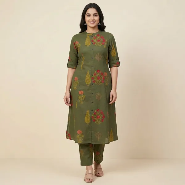 Green_Premium_Floral_Fine_Cotton_Kurti_Palazza_Set_For_Women