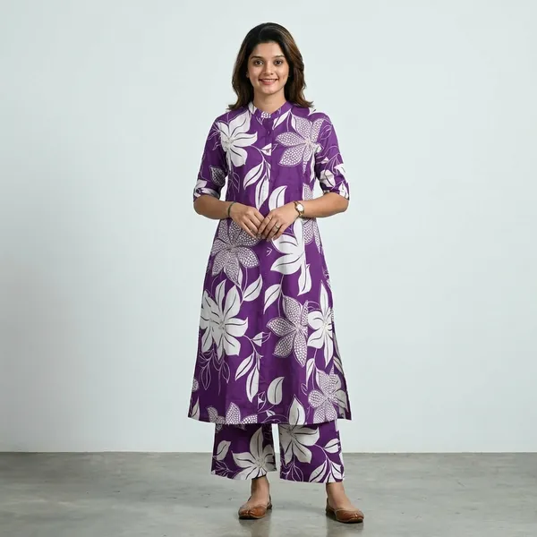 Purple_Printed_Cotton_Kurti_Palazzo_Co_Ord_Set_Stylish_Daily_Wear_For_Women