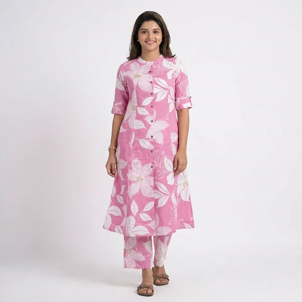Pink_Printed_Cotton_Kurti_Palazzo_Co_Ord_Set_Stylish_Daily_Wear_For_Women