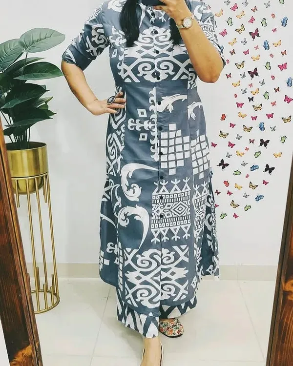 GrayPrinted_Cotton_Kurti_Palazzo_Co_Ord_Set_Stylish_Daily_Wear_For_Women