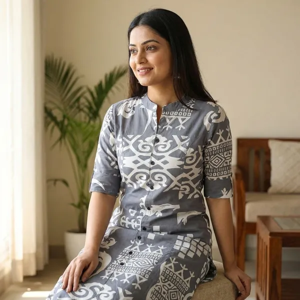 GrayPrinted_Cotton_Kurti_Palazzo_Co_Ord_Set_Stylish_Daily_Wear_For_Women