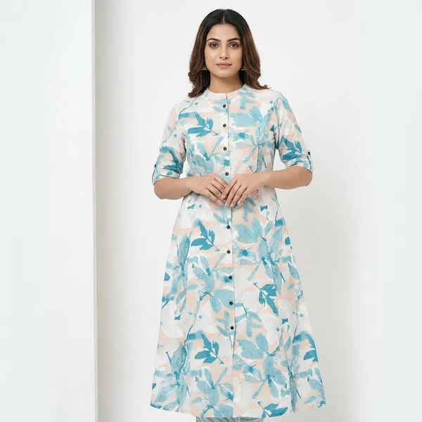 White_And_Sky_Printed_Cotton_Kurti_Palazzo_Co_Ord_Set_Stylish_Daily_Wear_For_Women
