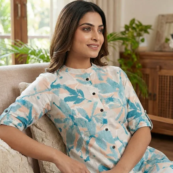White_And_Sky_Printed_Cotton_Kurti_Palazzo_Co_Ord_Set_Stylish_Daily_Wear_For_Women