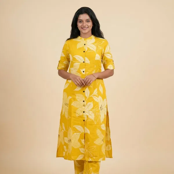 Yellow_Printed_Cotton_Kurti_Palazzo_Co_Ord_Set_Stylish_Daily_Wear_For_Women
