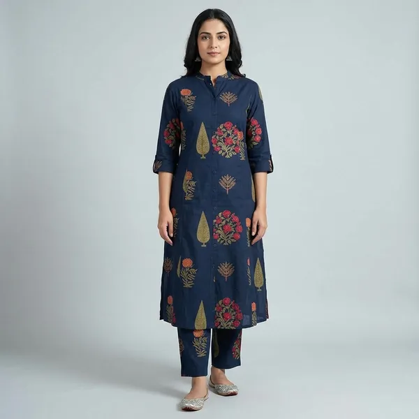 Bule_Printed_Cotton_Kurti_Palazzo_Co_Ord_Set_Stylish_Daily_Wear_For_Women