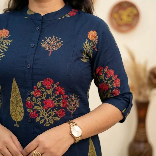 Bule_Printed_Cotton_Kurti_Palazzo_Co_Ord_Set_Stylish_Daily_Wear_For_Women