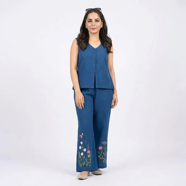 Bule_Printed_Cotton_Kurti_Palazzo_Co_Ord_Set_Stylish_Daily_Wear_For_Women