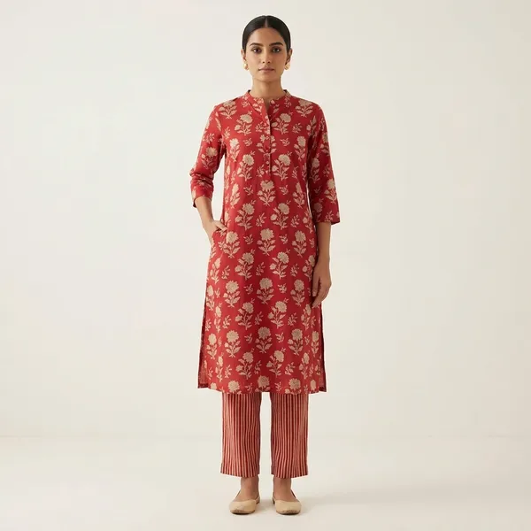 Red_Printed_Cotton_Kurti_Palazzo_Co_Ord_Set_Stylish_Daily_Wear_For_Women
