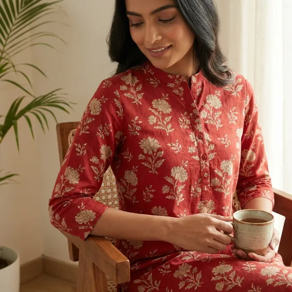 Red_Printed_Cotton_Kurti_Palazzo_Co_Ord_Set_Stylish_Daily_Wear_For_Women