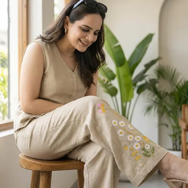 Beige_Printed_Cotton_Kurti_Palazzo_Co_Ord_Set_Stylish_Daily_Wear_For_Women