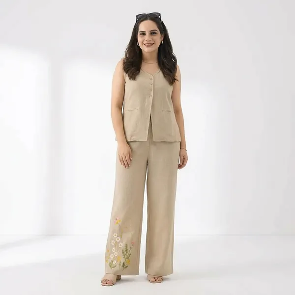 Beige_Printed_Cotton_Kurti_Palazzo_Co_Ord_Set_Stylish_Daily_Wear_For_Women