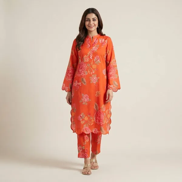 Orange_Printed_Cotton_Kurti_Palazzo_Co_Ord_Set_Stylish_Daily_Wear_For_Women